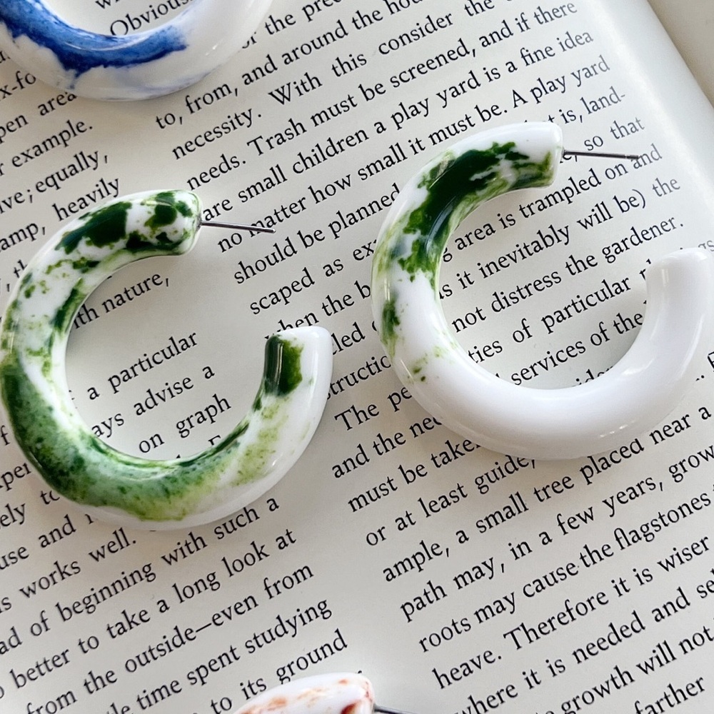 chunky stone look large hoop statement earring green